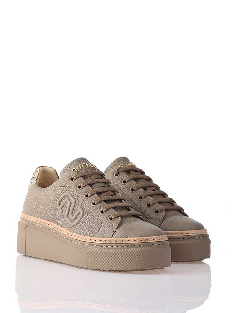 Women's Genuine Leather Sneaker with Python Detail, Beige