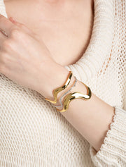 Orbit Wavy Cuff Bracelet, 14K Gold over Brass