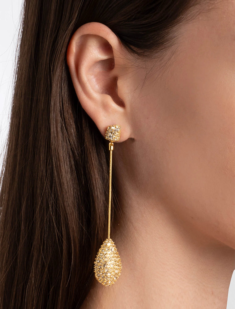 Pave Teardrop Dangle Post Earring, 14K Gold over Brass