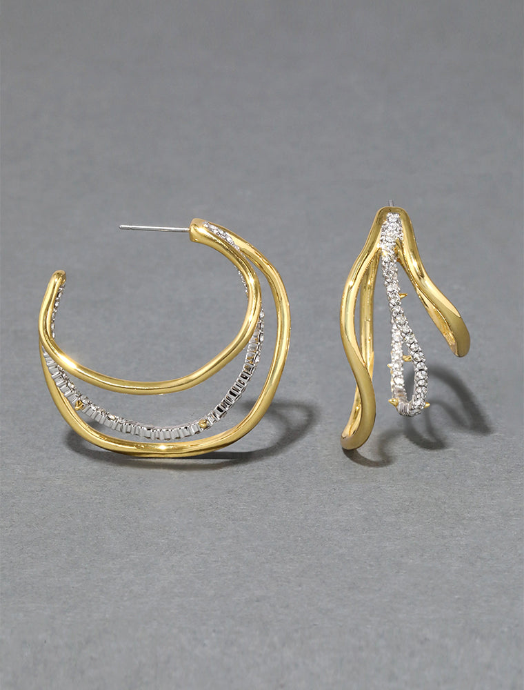 Orbit Wavy Hoop Earrings, 14K Gold over Brass