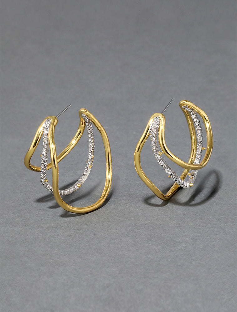 Orbit Wavy Hoop Earrings, 14K Gold over Brass