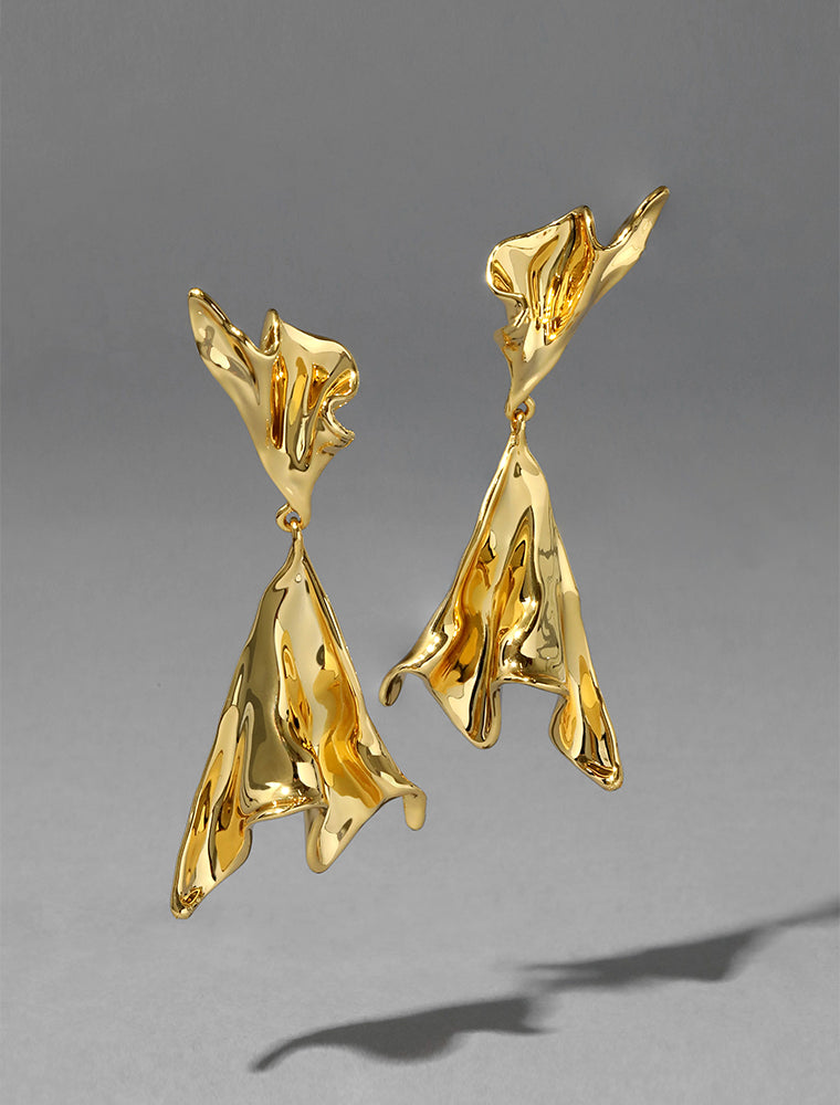 Molten Flared Drop Earring, 14K Gold over Brass