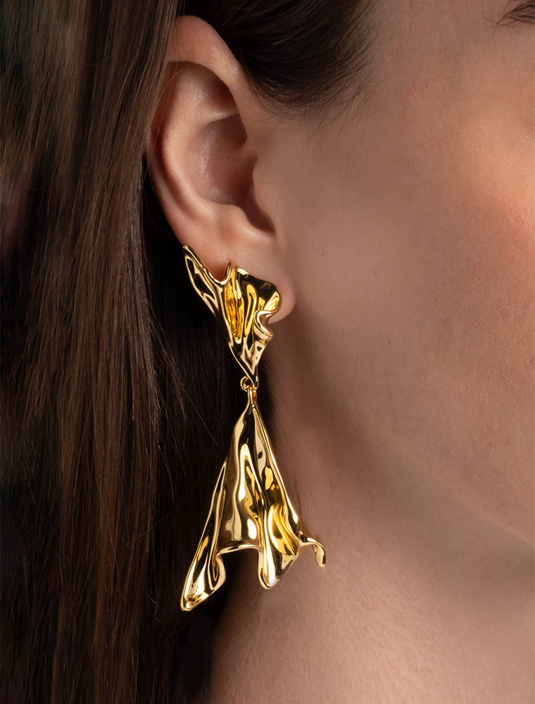 Molten Flared Drop Earring, 14K Gold over Brass