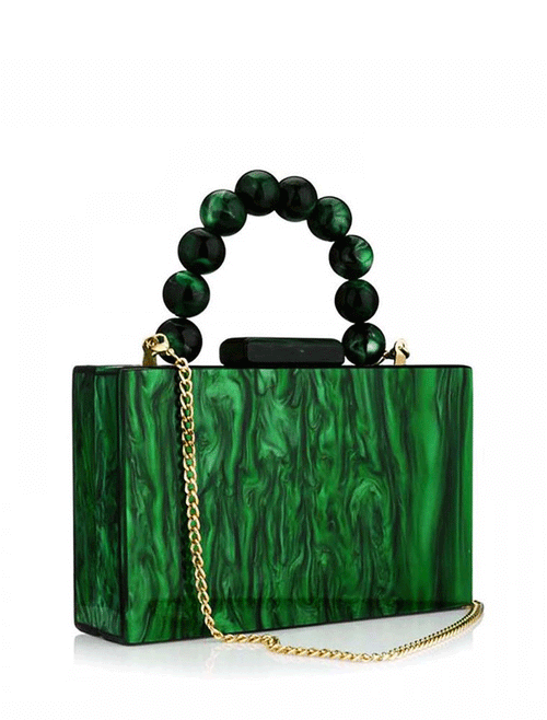 Rectangular Geometric Acrylic Clutch Bag, Green