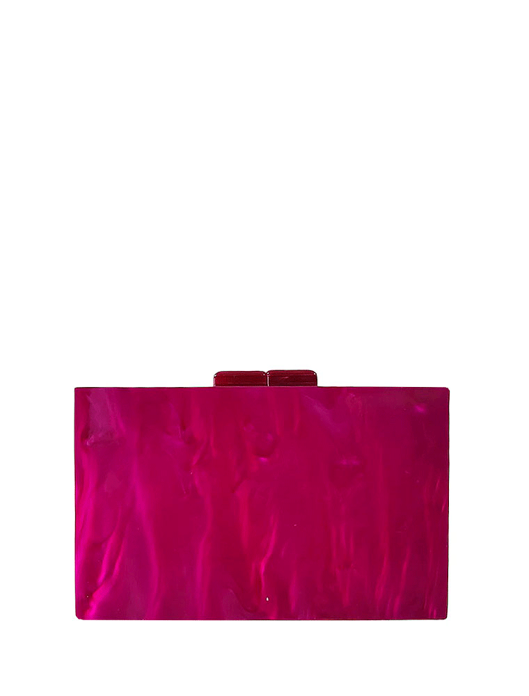 Rectangular Geometrical Design Acrylic Clutch, Multicolor / Fuchsia