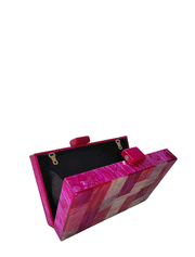 Rectangular Geometrical Design Acrylic Clutch, Multicolor / Fuchsia