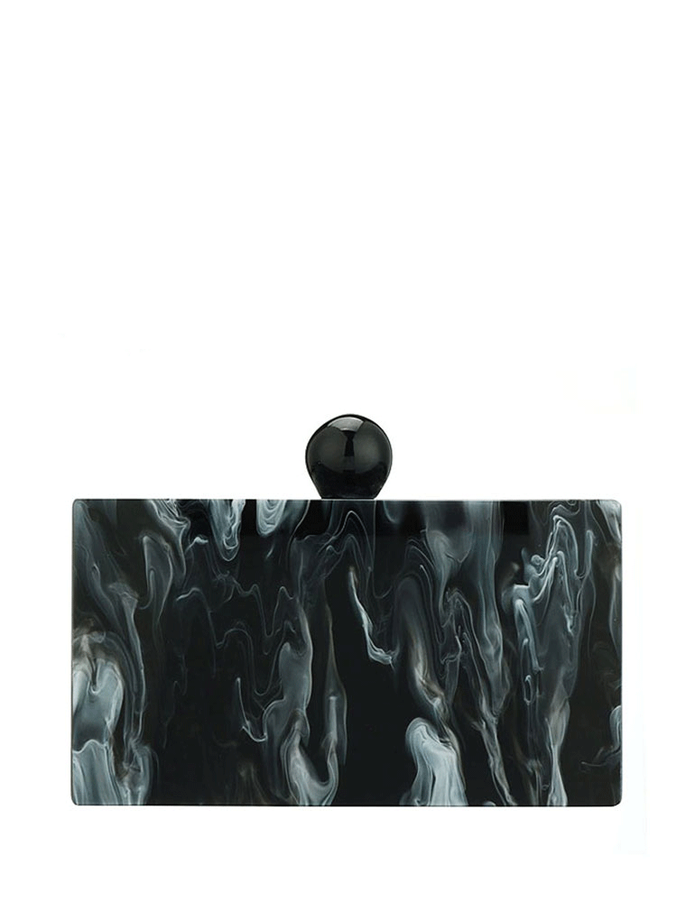 Rectangular Acrylic Clutch Bag, Marbled Black