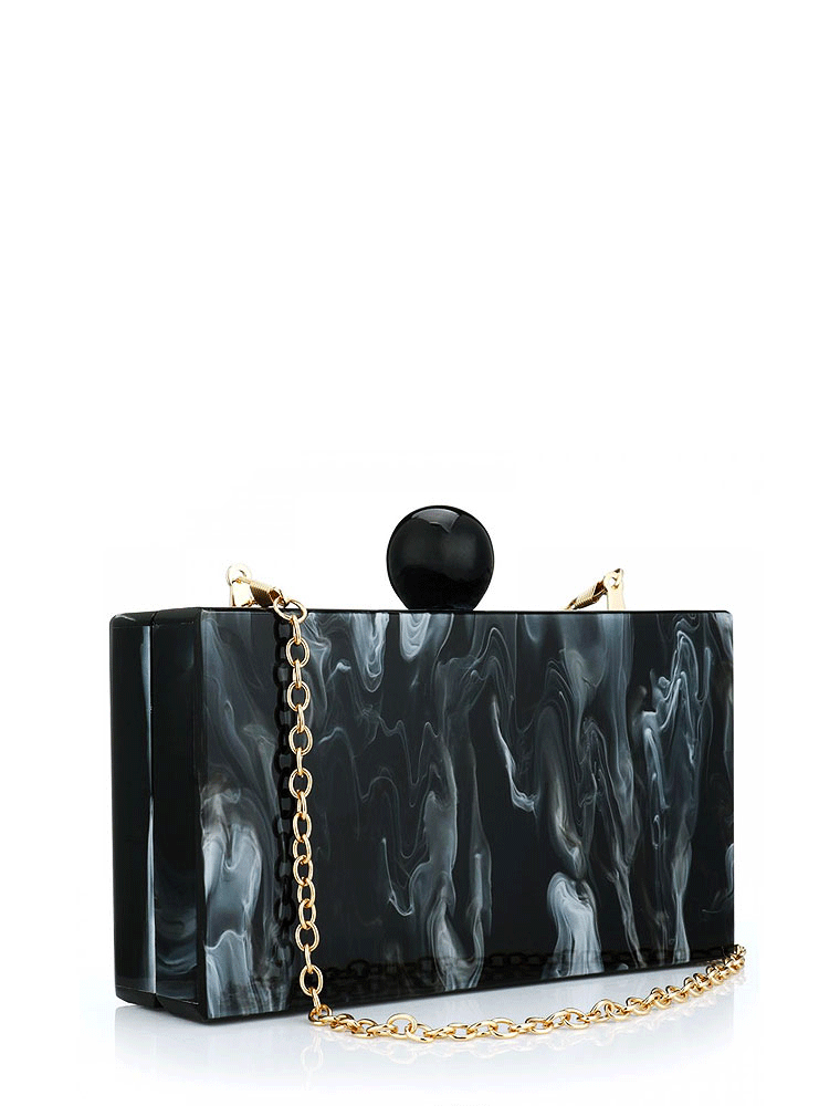 Rectangular Acrylic Clutch Bag, Marbled Black