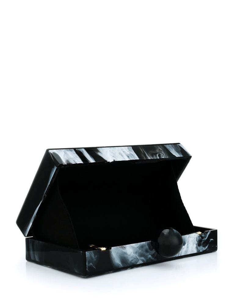 Rectangular Acrylic Clutch Bag, Marbled Black