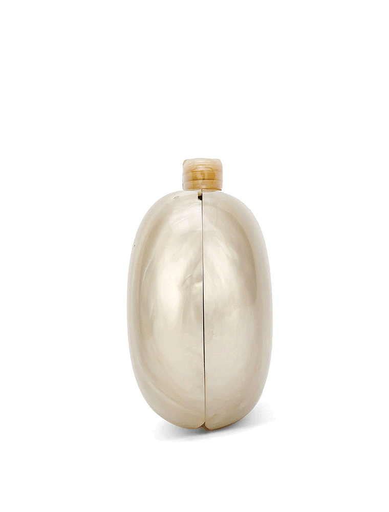 Oval Acrylic Clutch Bag, Pearl Cream