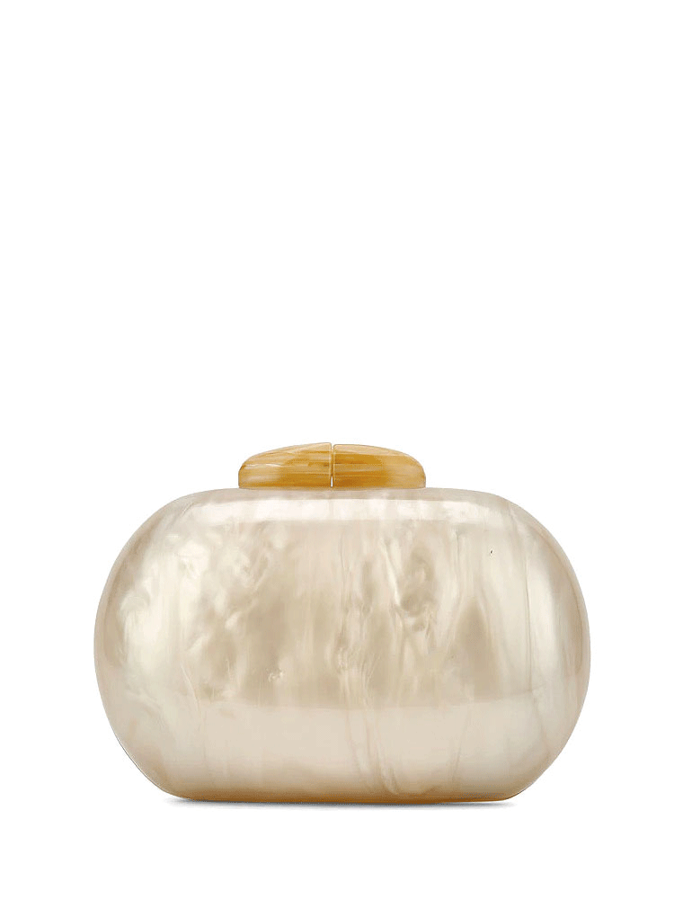 Oval Acrylic Clutch Bag, Pearl Cream