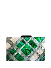 Rectangular Geometric Acrylic Clutch Bag, Pearl / Green