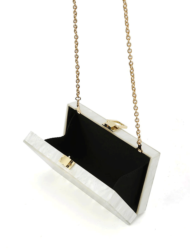 Rectangular Acrylic Clutch Bag, Pearl White