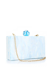 Rectangular Acrylic Clutch Bag with Round Nub, Blue/White