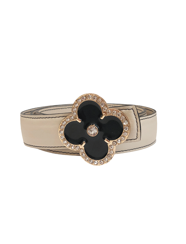 Flower Leather Belt, Cream