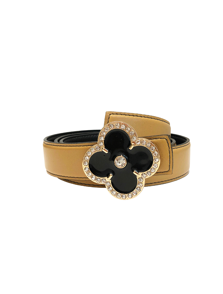 Flower Leather Belt, Beige