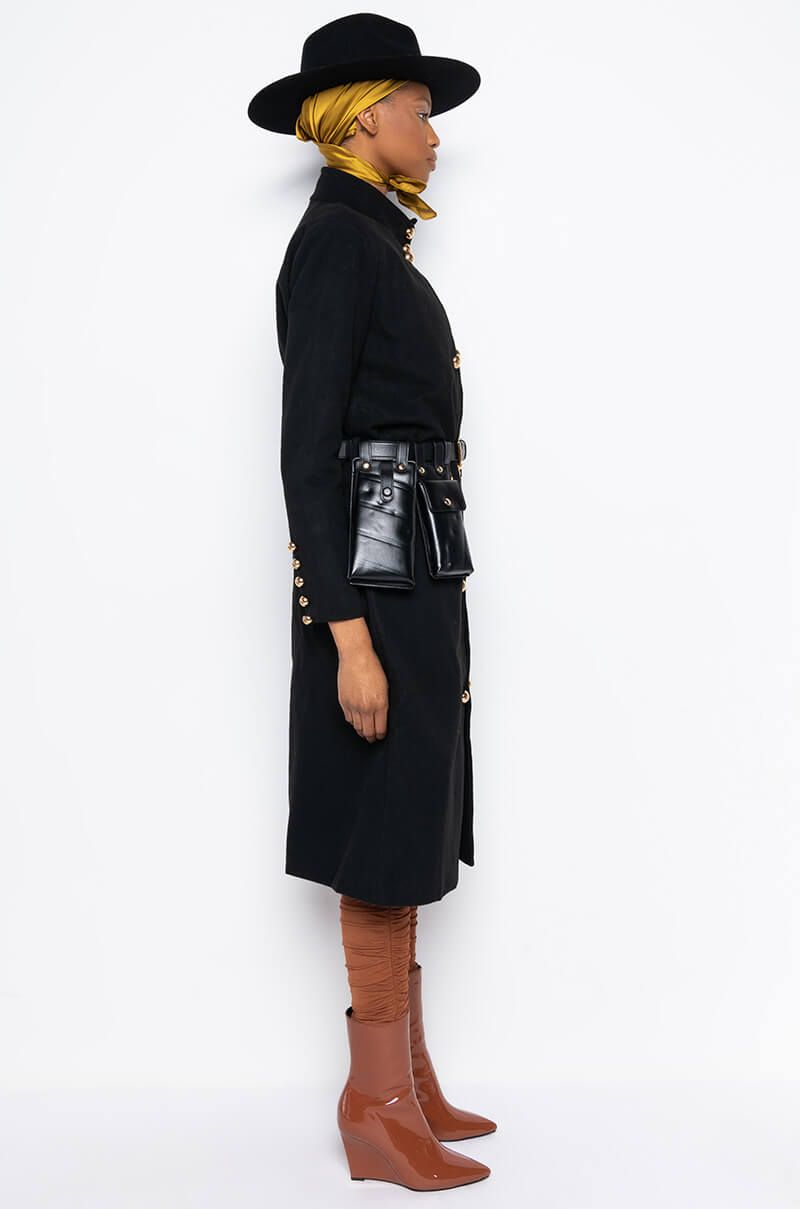 Classic Women's Wool Jacket with Utility Belt, Black