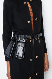 Classic Women's Wool Jacket with Utility Belt, Black