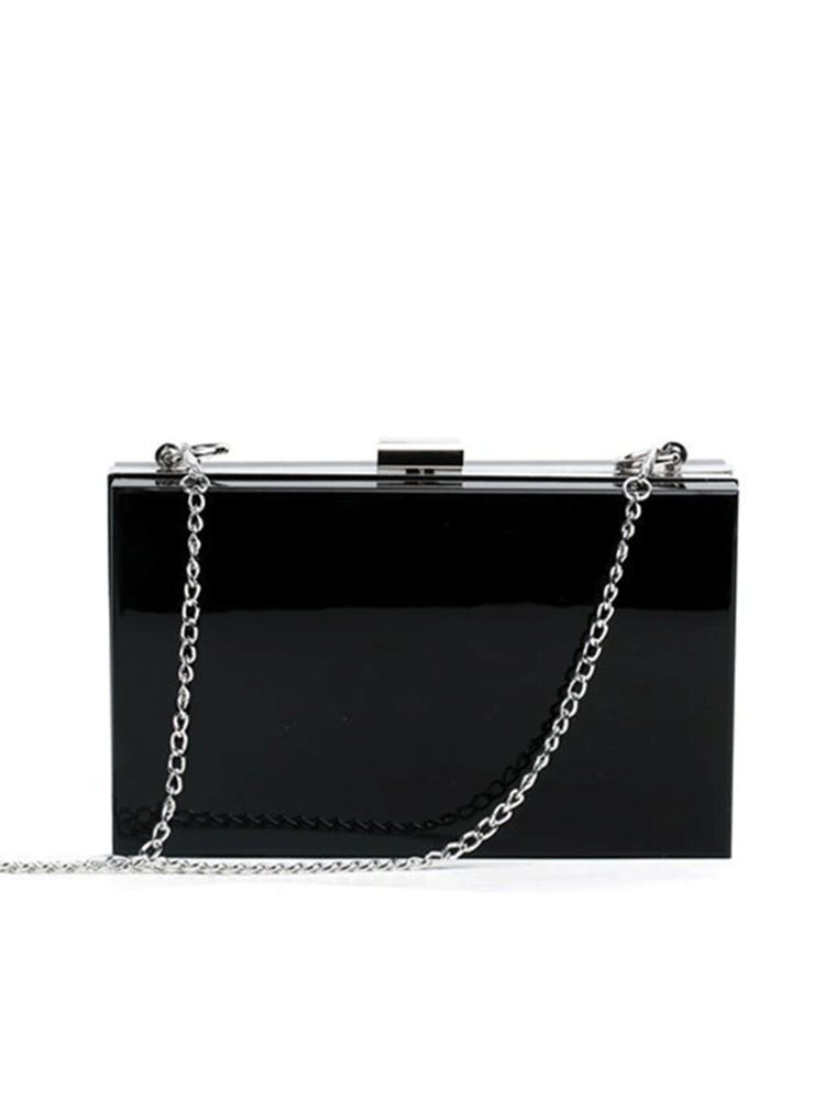 Rectangular Acrylic Clutch Bag with Metal Frame, Black