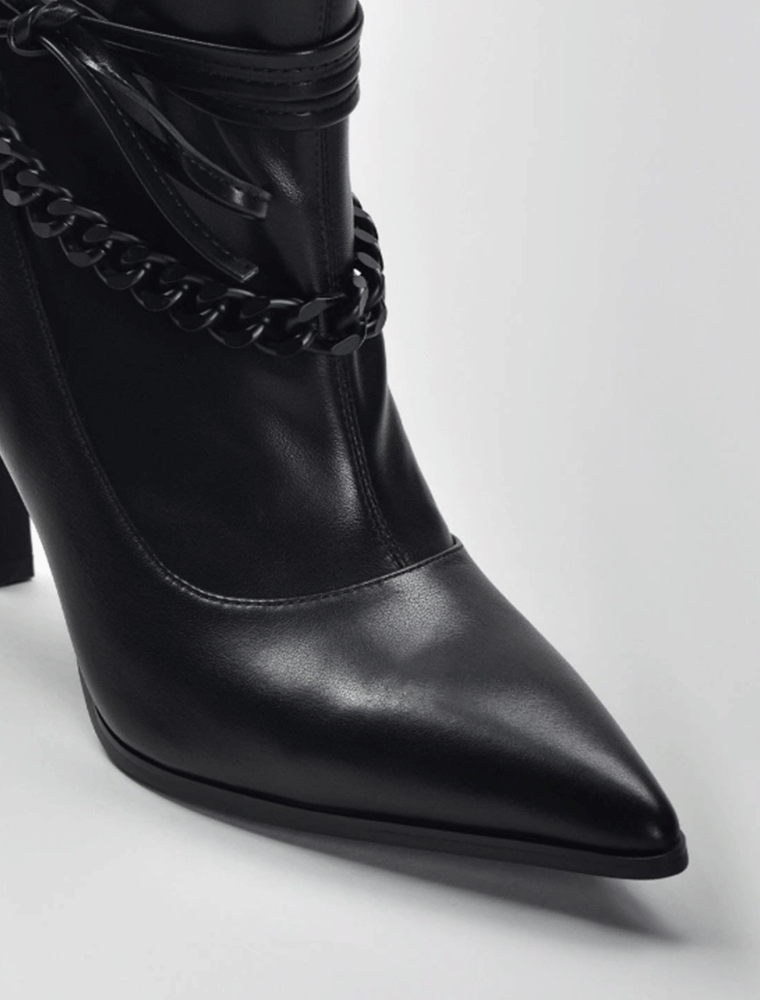 Black Chain Detail Stiletto Heel Ankle Booties