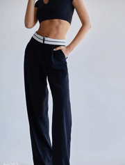 Wide Leg Trousers with Accent Belt, Black