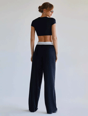 Wide Leg Trousers with Accent Belt, Black