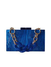 Rectangular Acrylic Clutch Bag, Blue Flames