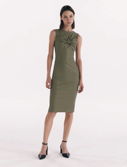 Bodycon Twist Front Midi Leather Dress, Army Green