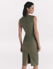 Bodycon Twist Front Midi Leather Dress, Army Green