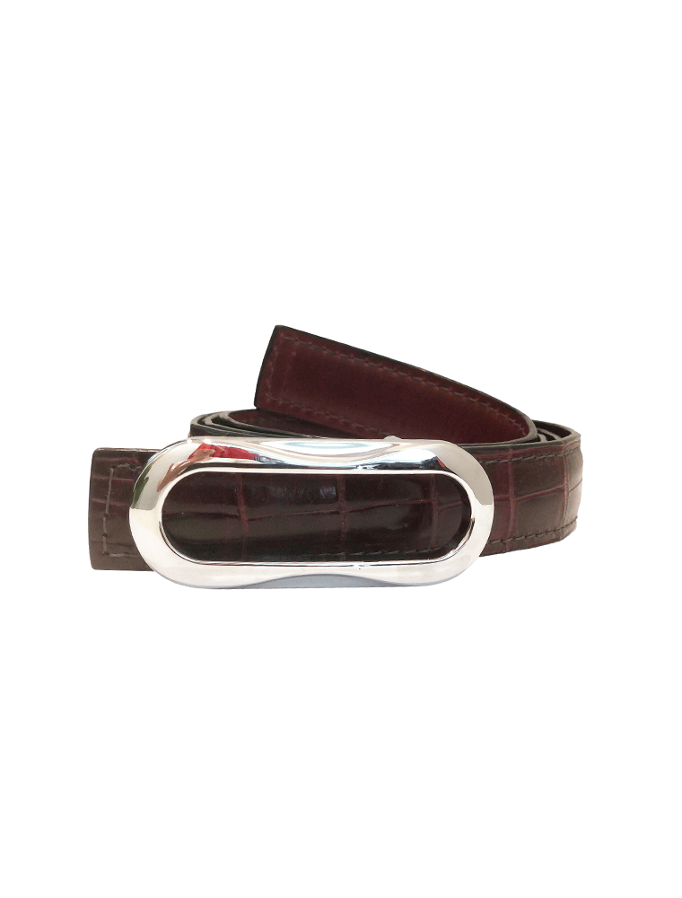 Genuine Alligator Leather Belt, Burgundy