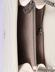 Ivy Quilted Crossbody Shoulder Leather Bag, Cream