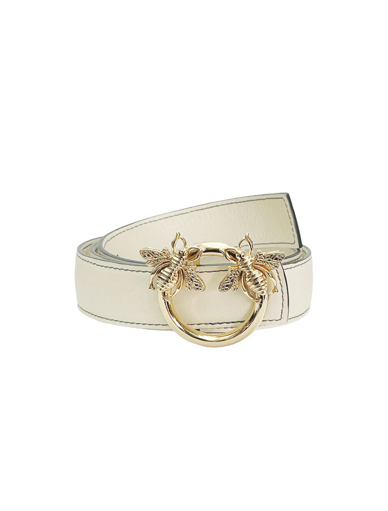 Leather Bee Belt, Cream