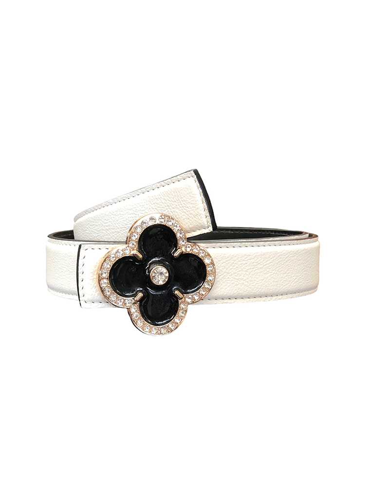 Flower Leather Belt, Cream