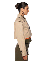 Cropped Trench Bomber, Beige/Multi