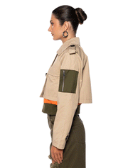 Cropped Trench Bomber, Beige/Multi