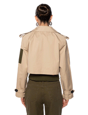 Cropped Trench Bomber, Beige/Multi