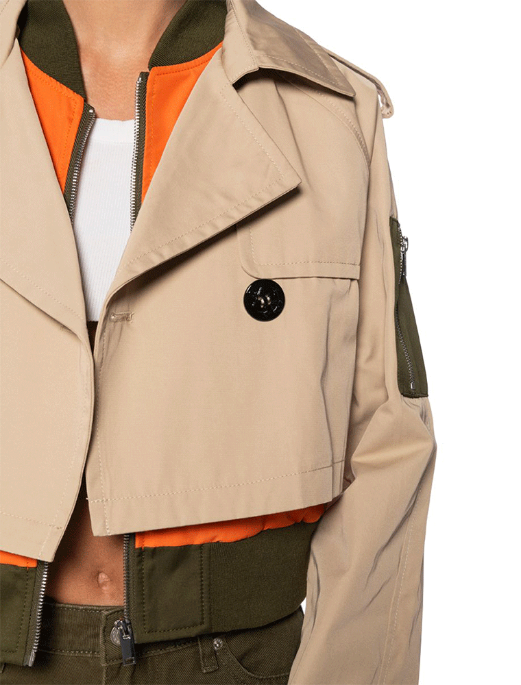 Cropped Trench Bomber, Beige/Multi