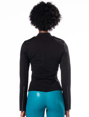 V-Cut Zipper Detail Long Sleeve Top, Black