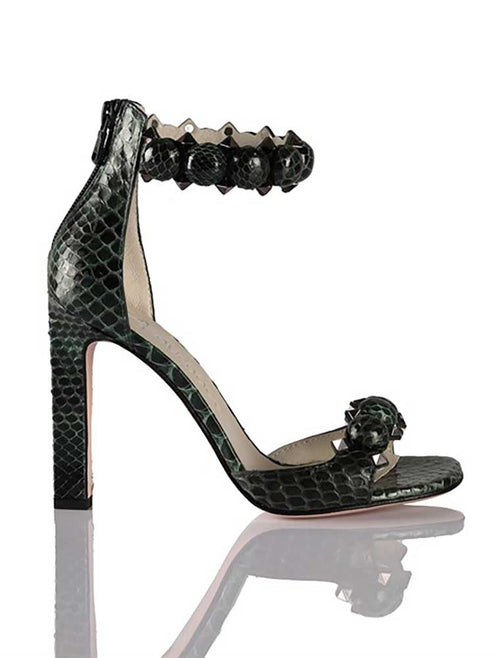 Genuine Python Stiletto Ankle Wrap Sandals