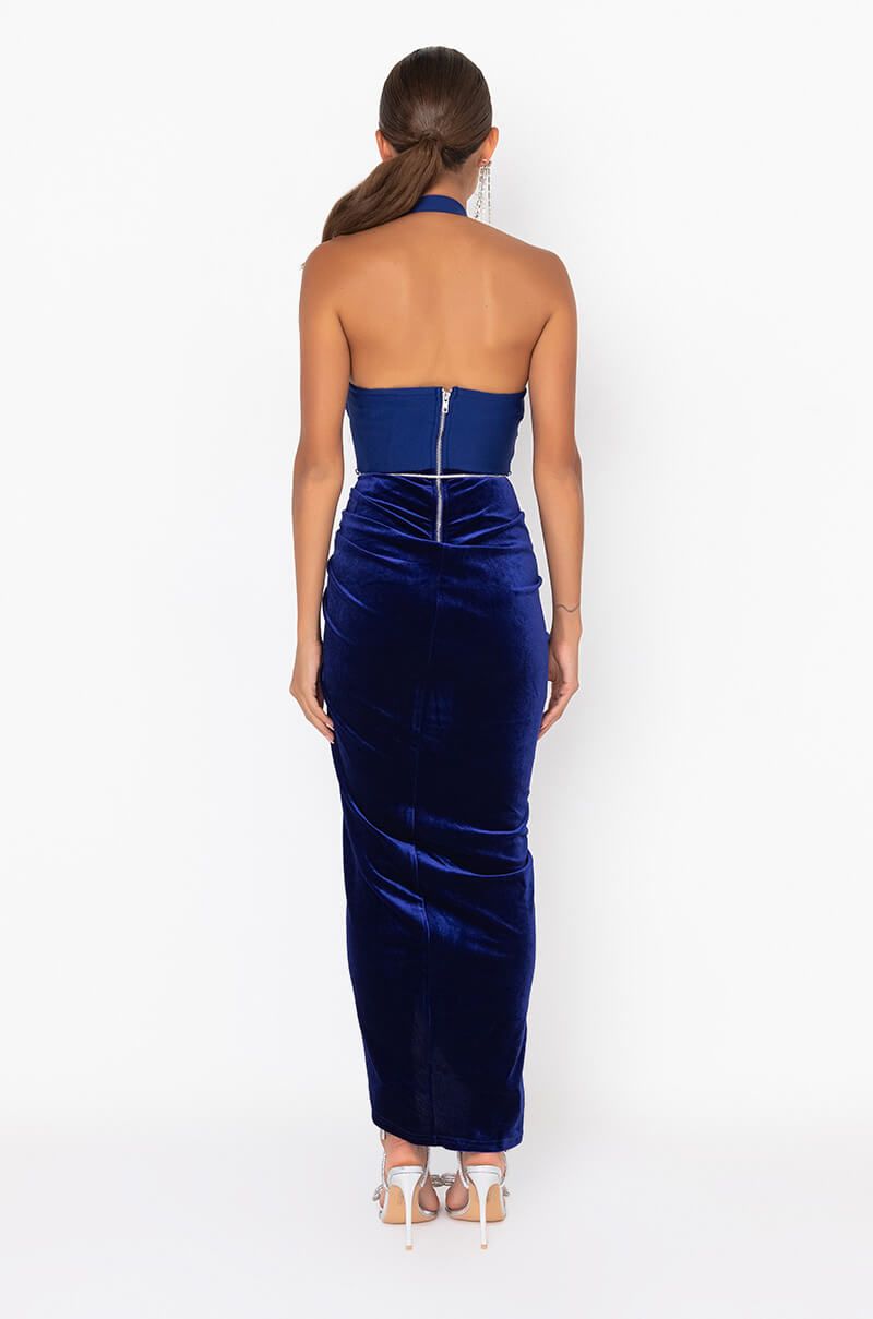 Velvet Bodycon Dress with Side Slit, Royal Blue