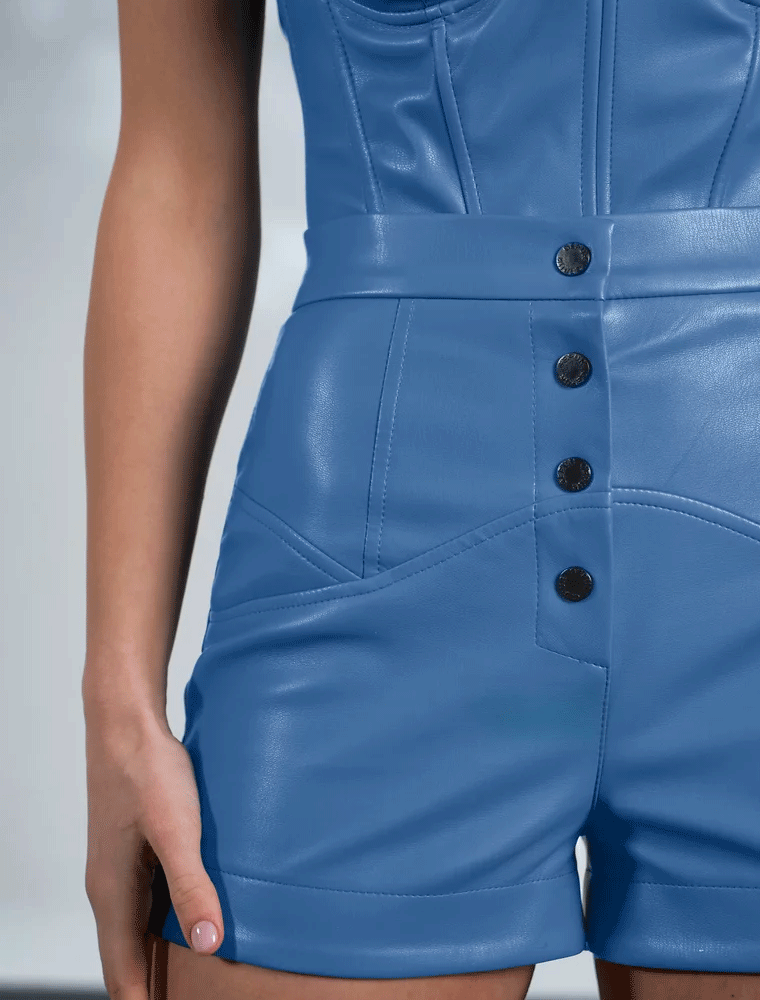 High-Rise Vegan Leather Shorts, Blue