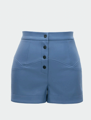 High-Rise Vegan Leather Shorts, Blue