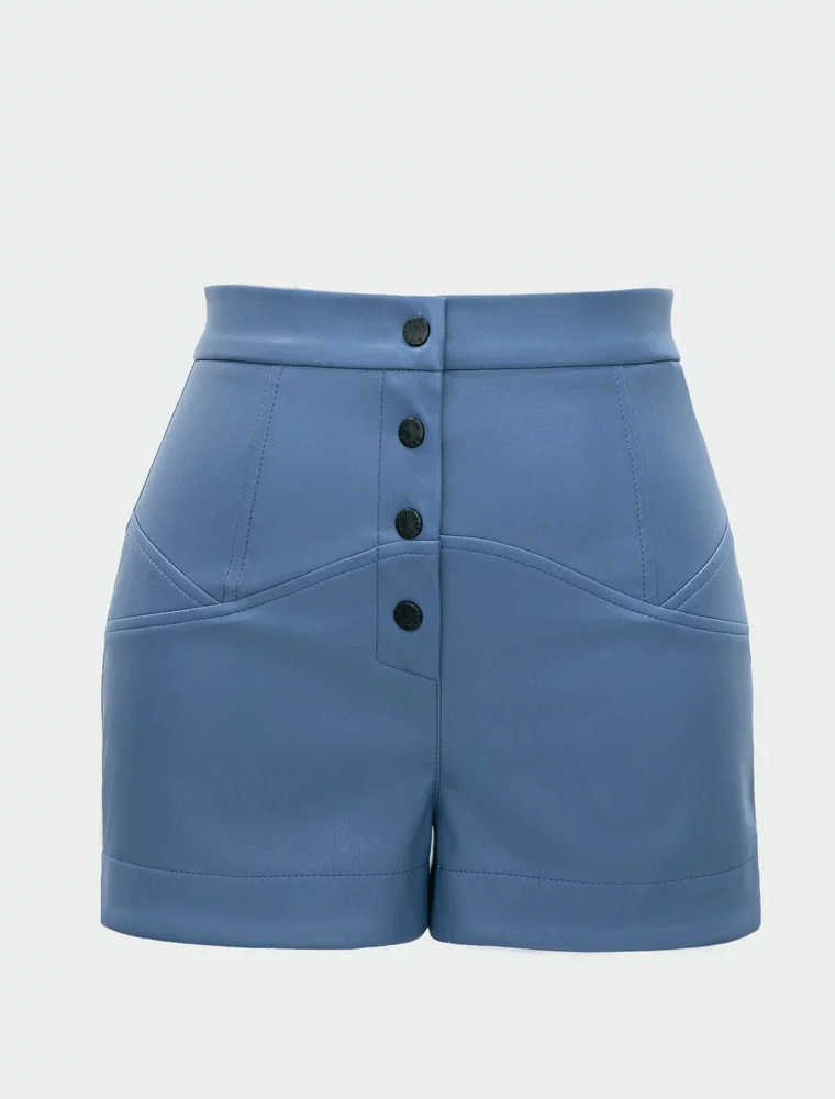 High-Rise Vegan Leather Shorts, Blue