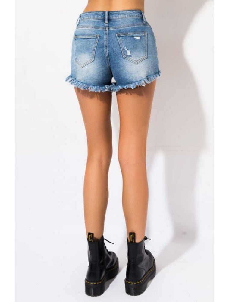 Distressed Bedazzled Shorts, Blue