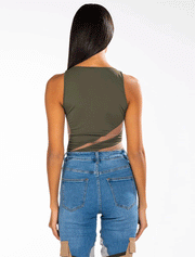 Sleeveless V-Neck Mesh Detail Bodysuit, Green