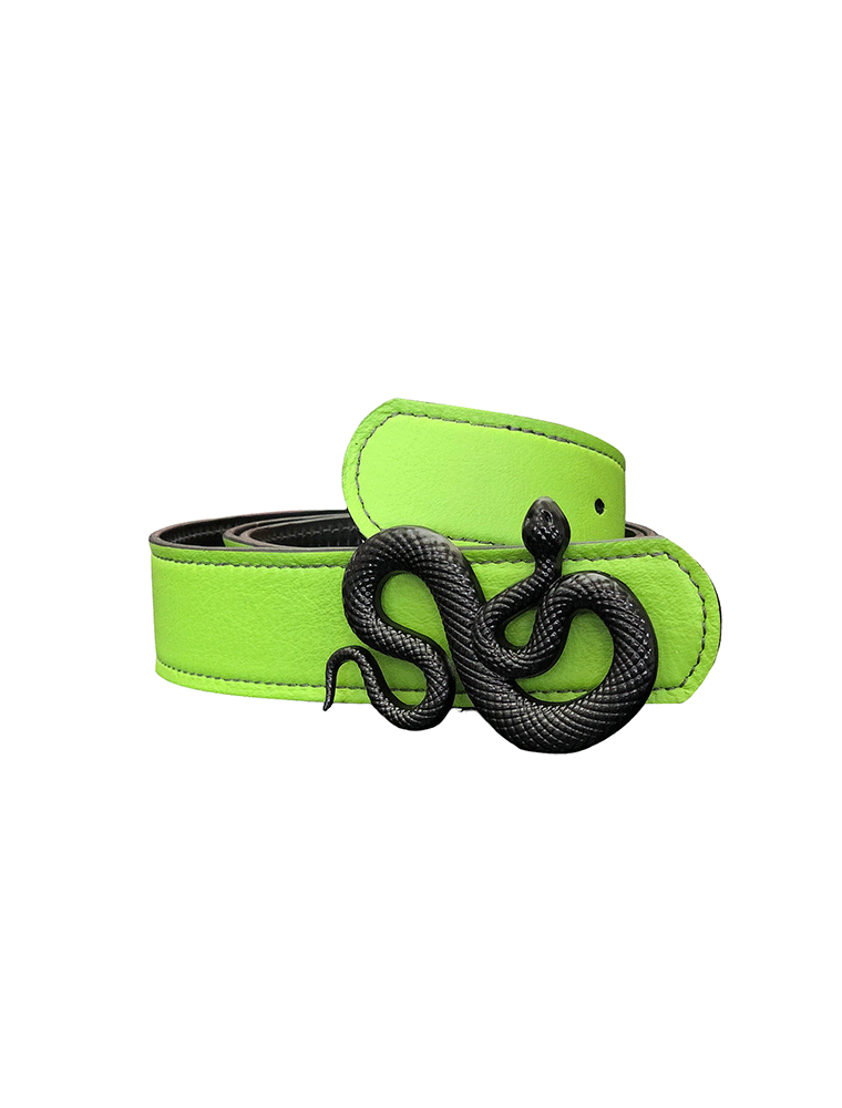 Leather Snake Belt, Neon Green