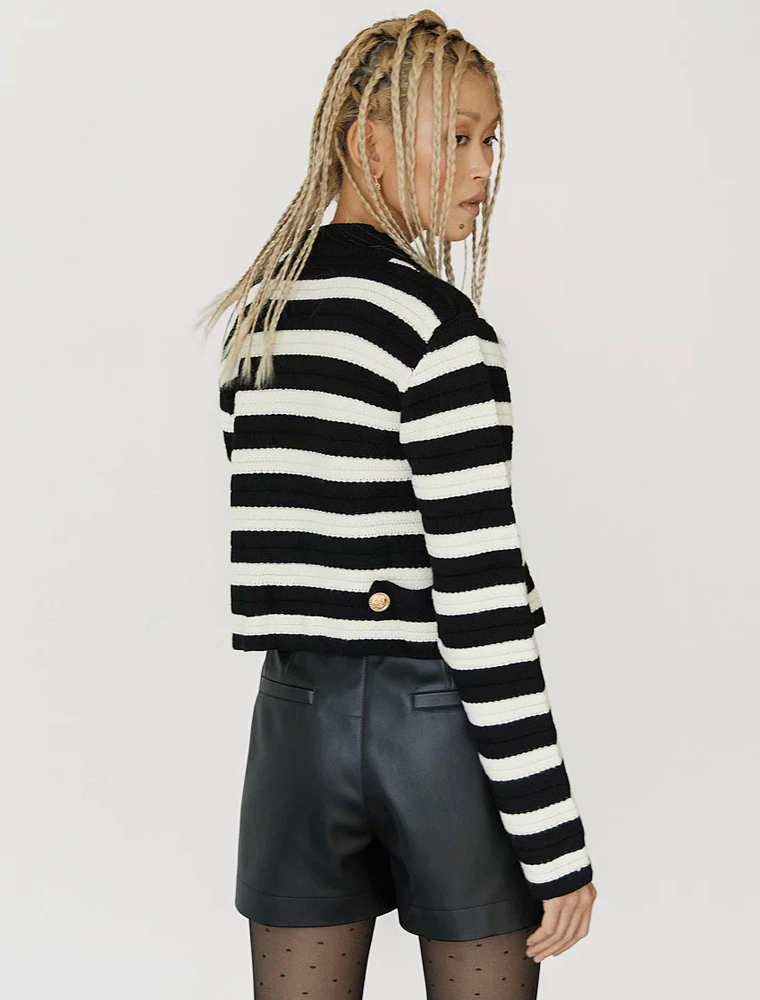 Horizontal Stripe Cardigan Sweater, Black