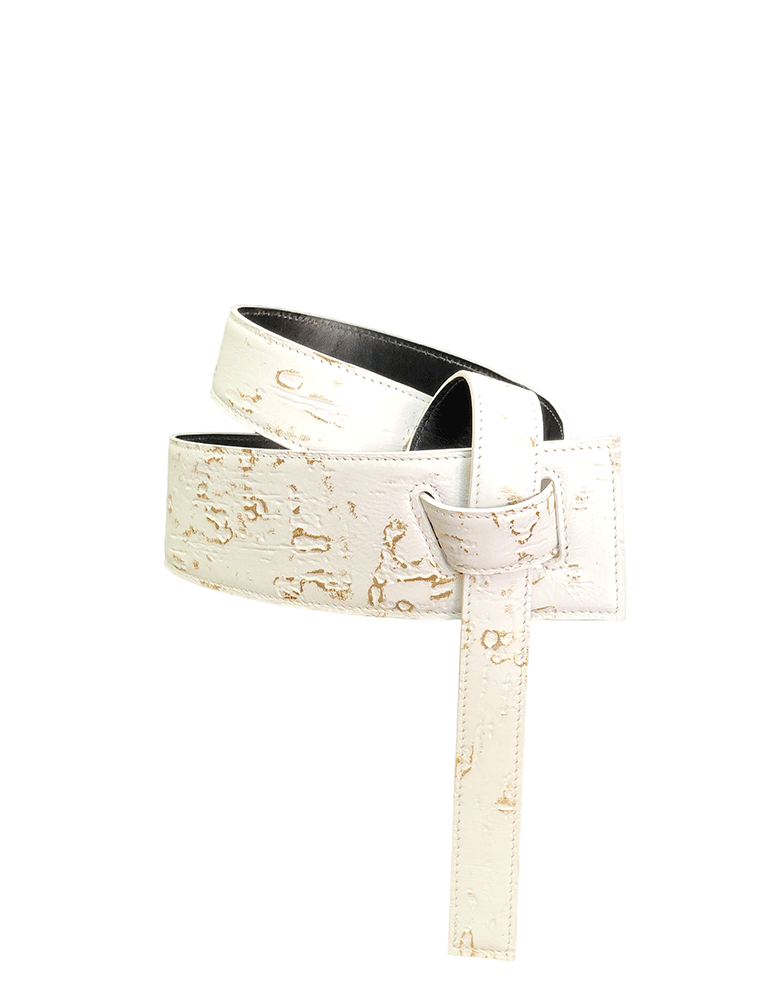 Leather Knotted Belt Embossed, White/gold