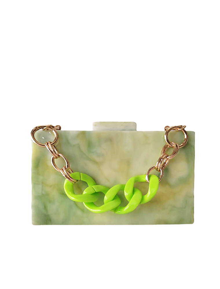 Rectangular Acrylic Clutch Bag, Marble Green / Yellow