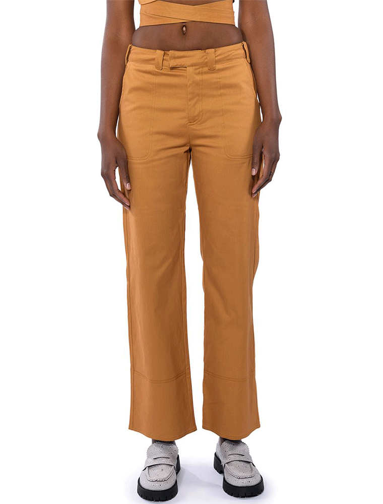 Modern Khaki Straight Cut Trousers, Cognac